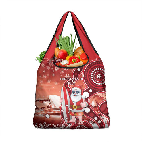 Christmas In July Australia Grocery Bag Santa Surfboard Sydney Opera House - Red
