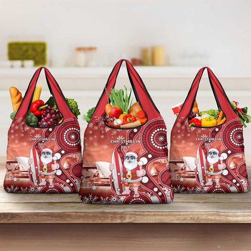 Christmas In July Australia Grocery Bag Santa Surfboard Sydney Opera House - Red
