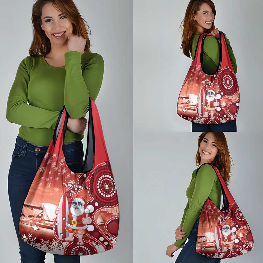 Christmas In July Australia Grocery Bag Santa Surfboard Sydney Opera House - Red