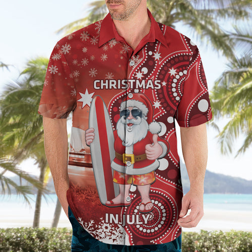 Christmas In July Australia Hawaiian Shirt Santa Surfboard Sydney Opera House - Red