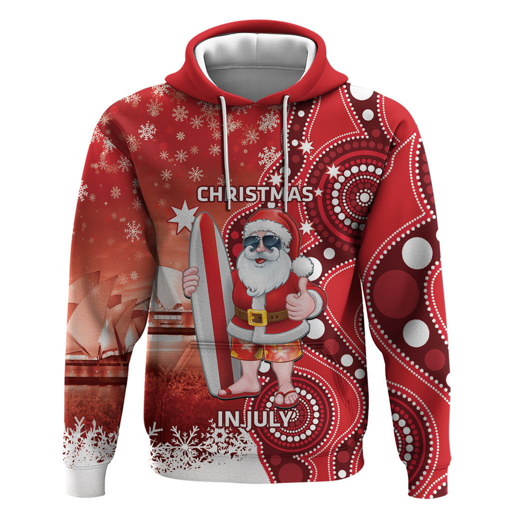 Christmas In July Australia Hoodie Santa Surfboard Sydney Opera House - Red