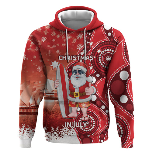 Christmas In July Australia Hoodie Santa Surfboard Sydney Opera House - Red