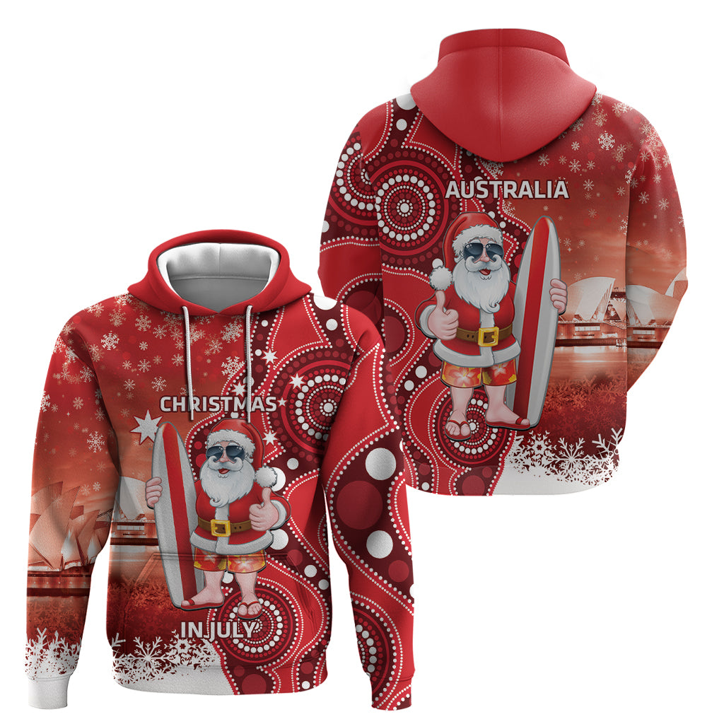 Christmas In July Australia Hoodie Santa Surfboard Sydney Opera House - Red