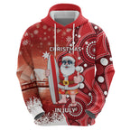 Christmas In July Australia Hoodie Santa Surfboard Sydney Opera House - Red