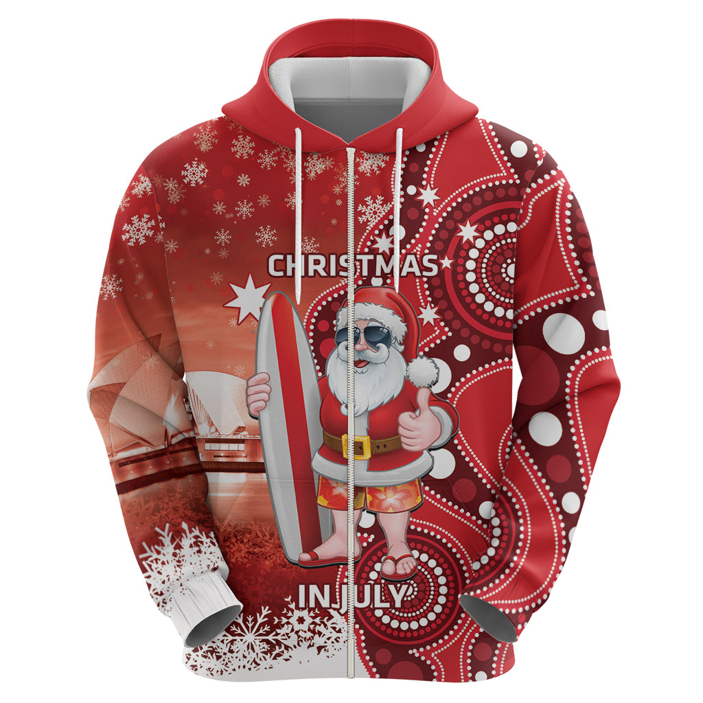 Christmas In July Australia Hoodie Santa Surfboard Sydney Opera House - Red