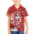 Christmas In July Australia Kid Hawaiian Shirt Santa Surfboard Sydney Opera House - Red