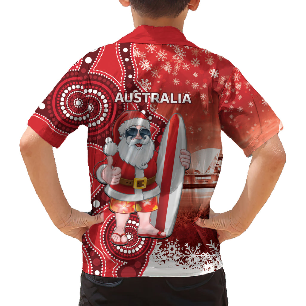 Christmas In July Australia Kid Hawaiian Shirt Santa Surfboard Sydney Opera House - Red