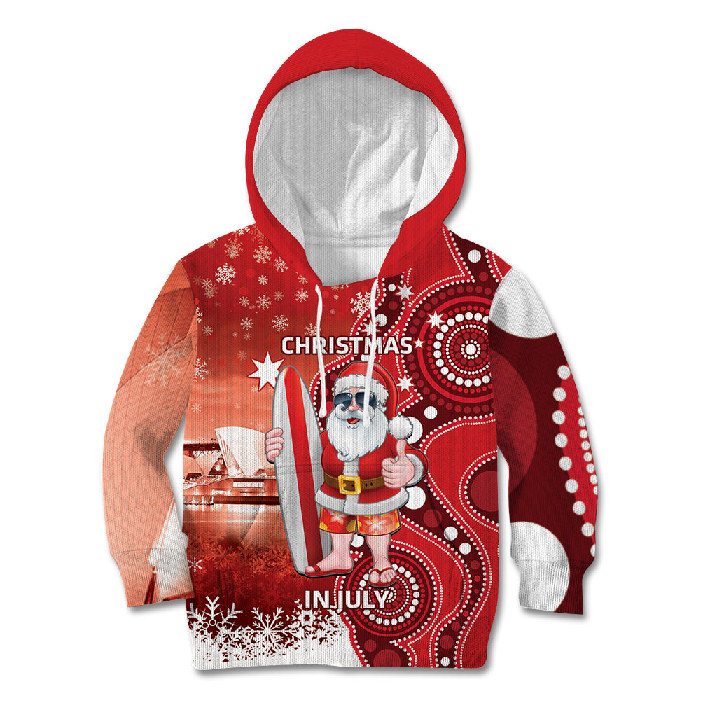 Christmas In July Australia Kid Hoodie Santa Surfboard Sydney Opera House - Red