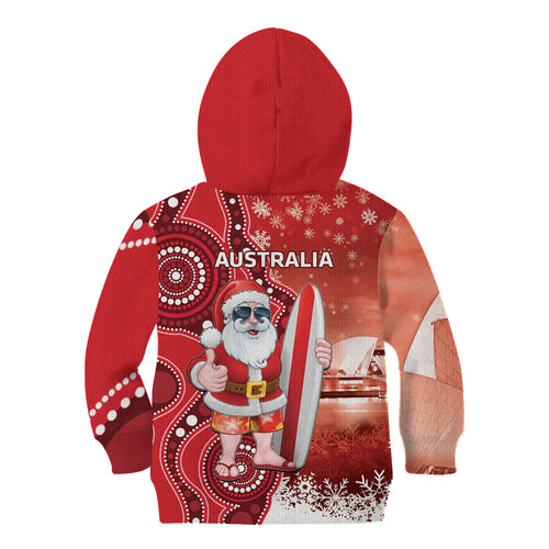 Christmas In July Australia Kid Hoodie Santa Surfboard Sydney Opera House - Red