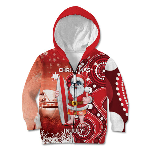 Christmas In July Australia Kid Hoodie Santa Surfboard Sydney Opera House - Red