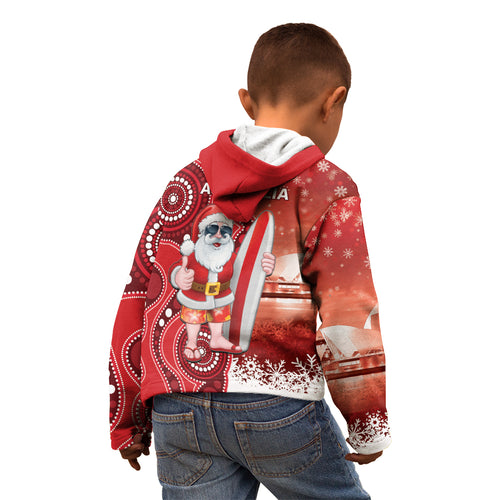 Christmas In July Australia Kid Hoodie Santa Surfboard Sydney Opera House - Red