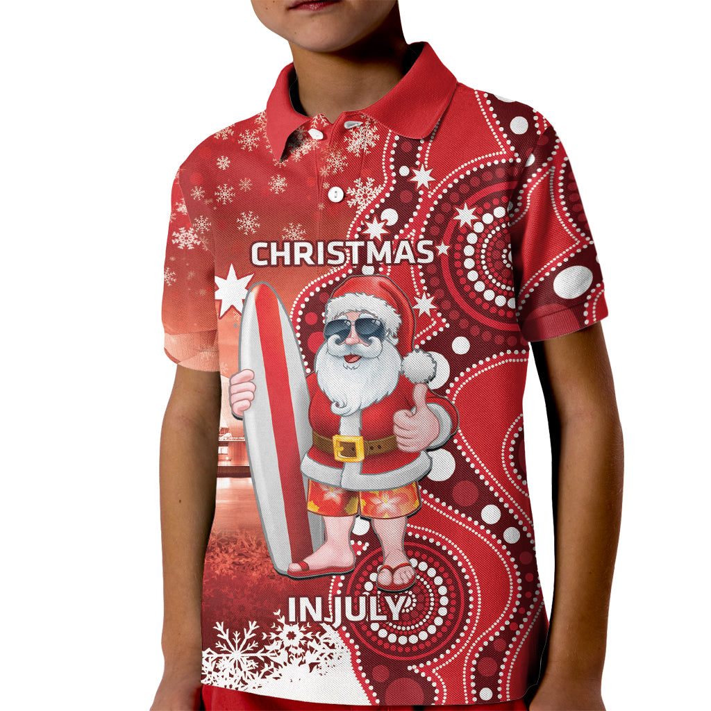 Christmas In July Australia Kid Polo Shirt Santa Surfboard Sydney Opera House - Red