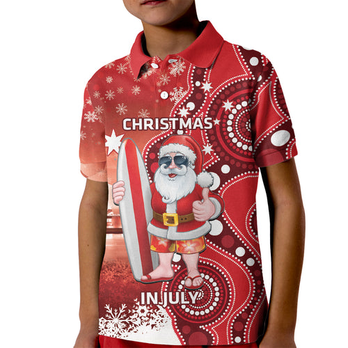 Christmas In July Australia Kid Polo Shirt Santa Surfboard Sydney Opera House - Red