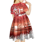 Christmas In July Australia Kid Short Sleeve Dress Santa Surfboard Sydney Opera House - Red