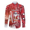 Christmas In July Australia Long Sleeve Button Shirt Santa Surfboard Sydney Opera House - Red
