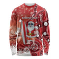 Christmas In July Australia Long Sleeve Shirt Santa Surfboard Sydney Opera House - Red