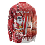Christmas In July Australia Long Sleeve Shirt Santa Surfboard Sydney Opera House - Red