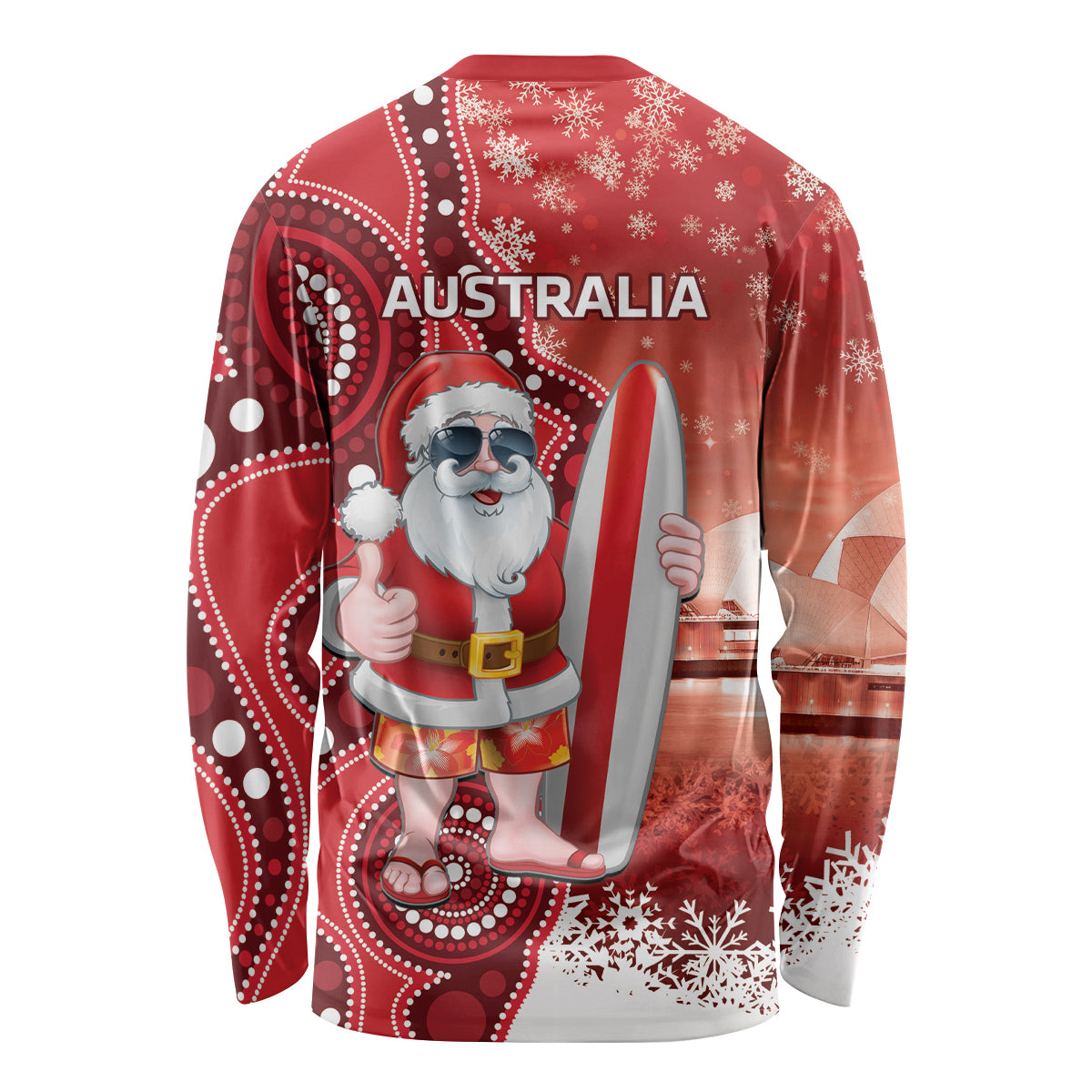 Christmas In July Australia Long Sleeve Shirt Santa Surfboard Sydney Opera House - Red