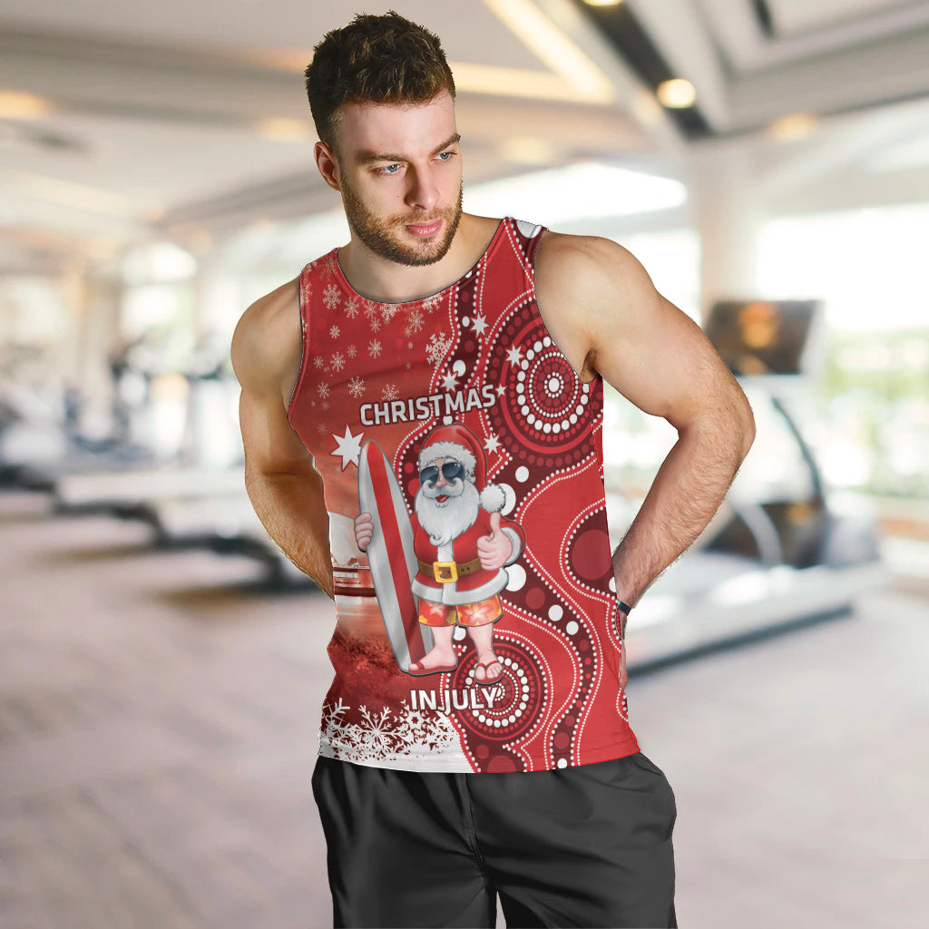 Christmas In July Australia Men Tank Top Santa Surfboard Sydney Opera House - Red
