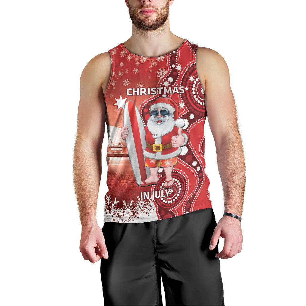 Christmas In July Australia Men Tank Top Santa Surfboard Sydney Opera House - Red