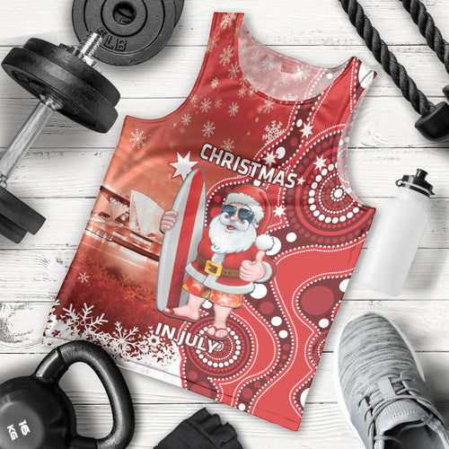 Christmas In July Australia Men Tank Top Santa Surfboard Sydney Opera House - Red
