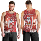 Christmas In July Australia Men Tank Top Santa Surfboard Sydney Opera House - Red