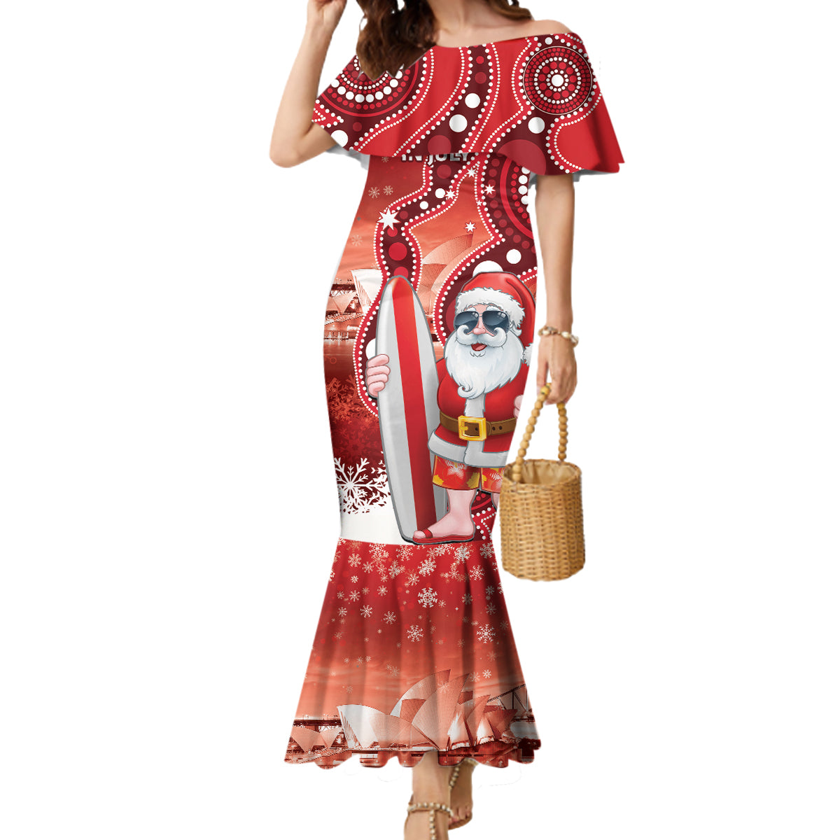 Christmas In July Australia Mermaid Dress Santa Surfboard Sydney Opera House - Red