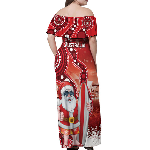 Christmas In July Australia Off Shoulder Maxi Dress Santa Surfboard Sydney Opera House - Red