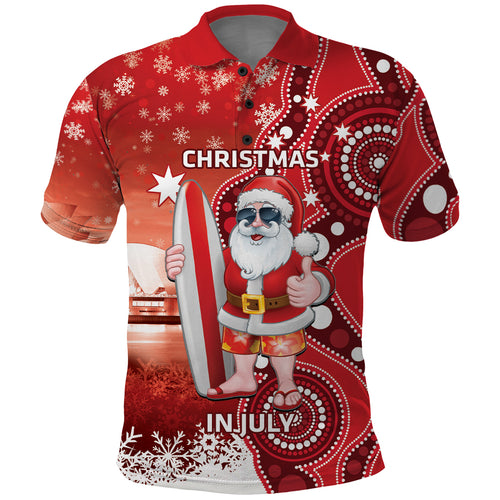 Christmas In July Australia Polo Shirt Santa Surfboard Sydney Opera House - Red