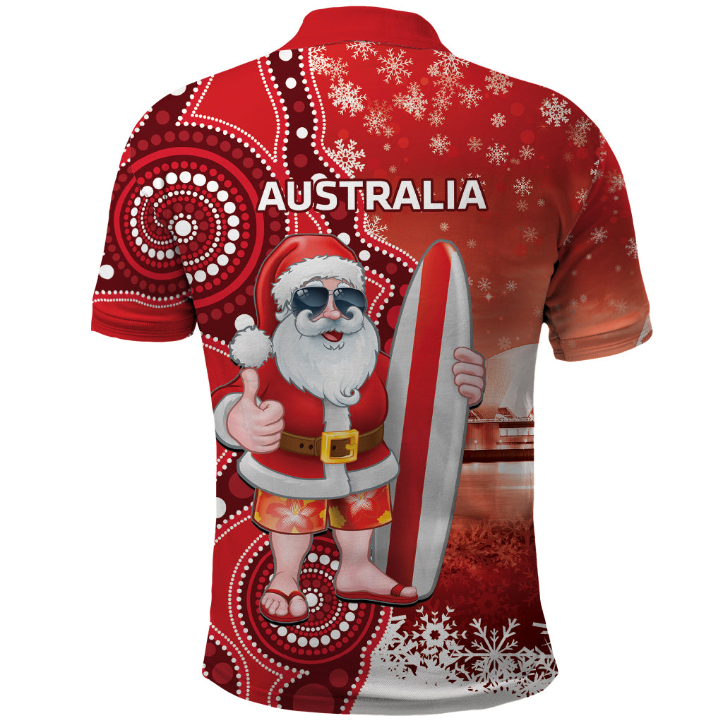 Christmas In July Australia Polo Shirt Santa Surfboard Sydney Opera House - Red