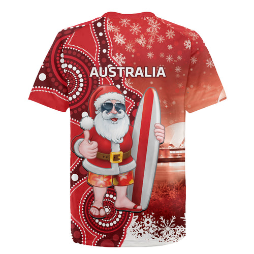 Christmas In July Australia Rugby Jersey Santa Surfboard Sydney Opera House - Red