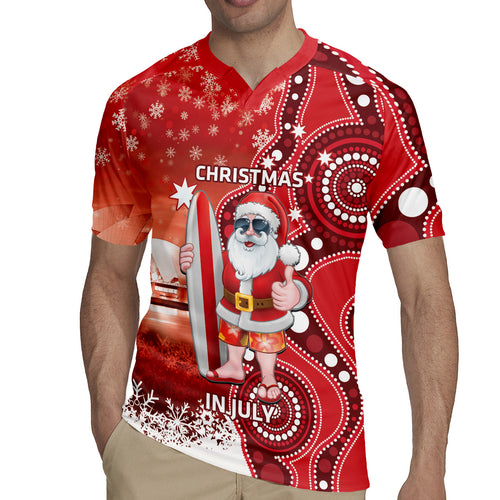 Christmas In July Australia Rugby Jersey Santa Surfboard Sydney Opera House - Red
