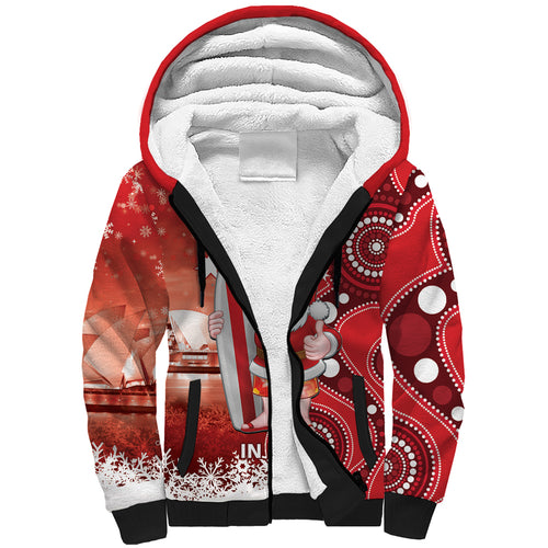 Christmas In July Australia Sherpa Hoodie Santa Surfboard Sydney Opera House - Red