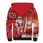 Christmas In July Australia Sherpa Hoodie Santa Surfboard Sydney Opera House - Red