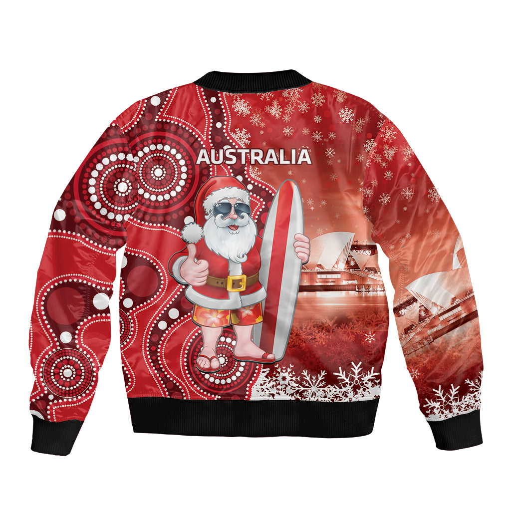Christmas In July Australia Sleeve Zip Bomber Jacket Santa Surfboard Sydney Opera House - Red