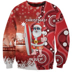 Christmas In July Australia Sweatshirt Santa Surfboard Sydney Opera House - Red