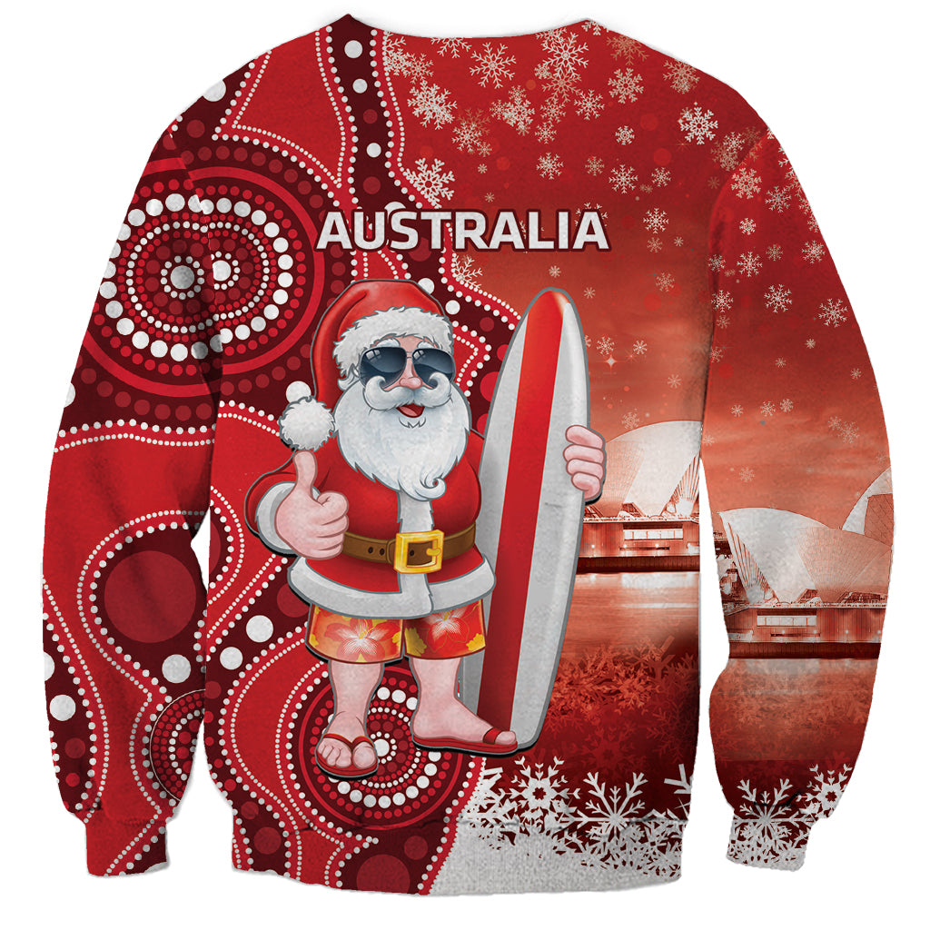 Christmas In July Australia Sweatshirt Santa Surfboard Sydney Opera House - Red