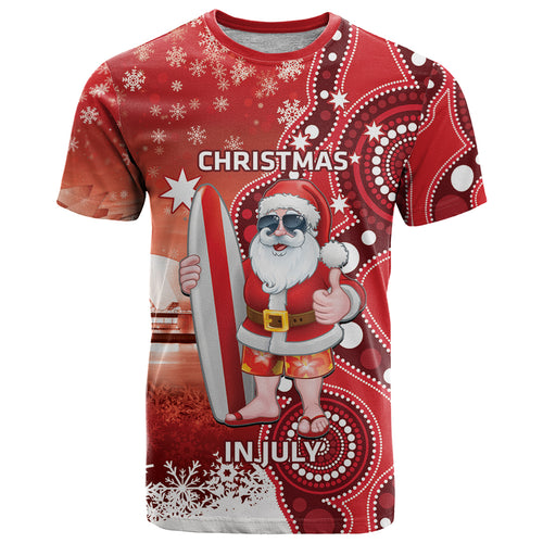 Christmas In July Australia T Shirt Santa Surfboard Sydney Opera House - Red