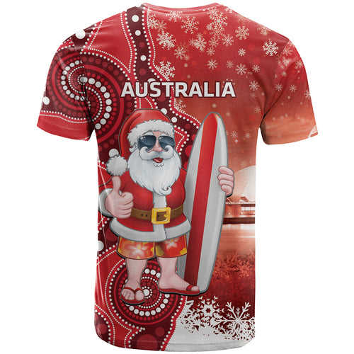 Christmas In July Australia T Shirt Santa Surfboard Sydney Opera House - Red