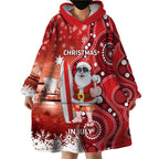 Christmas In July Australia Wearable Blanket Hoodie Santa Surfboard Sydney Opera House - Red