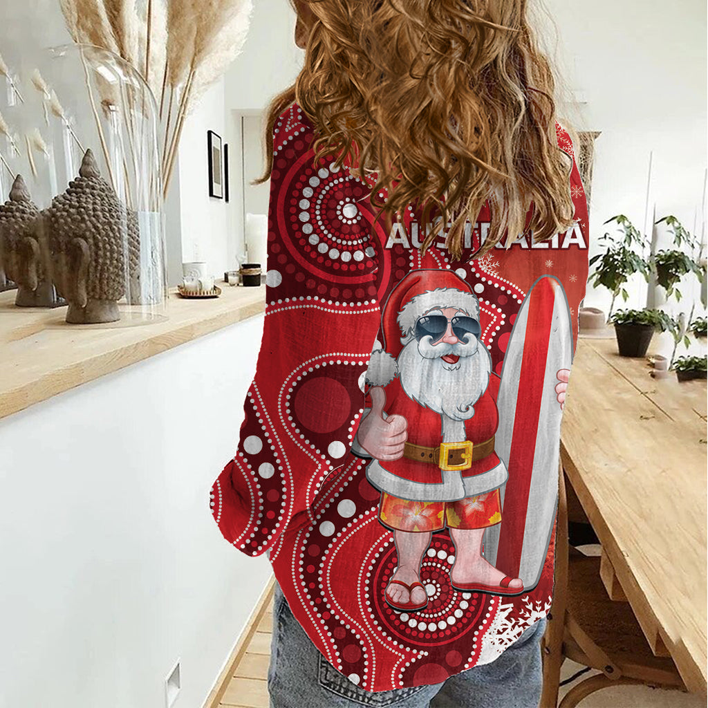 Christmas In July Australia Women Casual Shirt Santa Surfboard Sydney Opera House - Red
