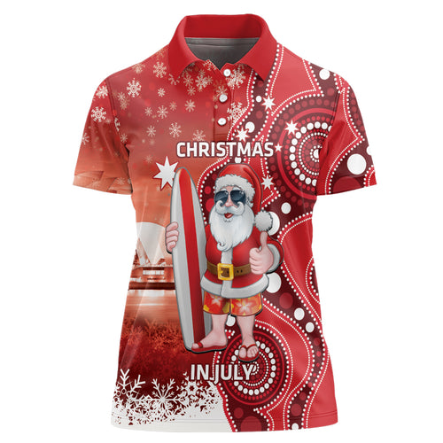 Christmas In July Australia Women Polo Shirt Santa Surfboard Sydney Opera House - Red