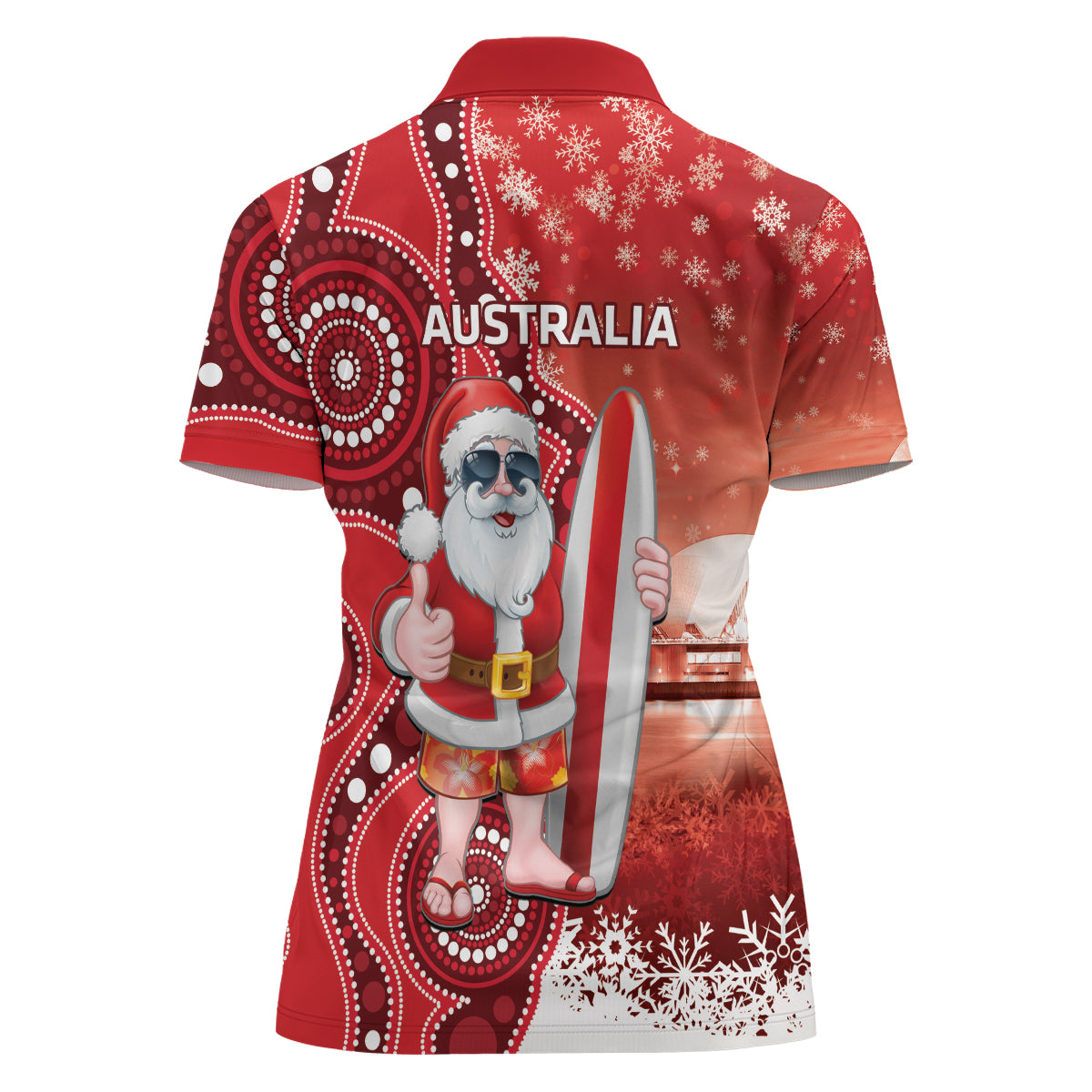 Christmas In July Australia Women Polo Shirt Santa Surfboard Sydney Opera House - Red