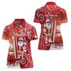 Christmas In July Australia Women Polo Shirt Santa Surfboard Sydney Opera House - Red