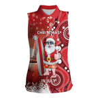 Christmas In July Australia Women Sleeveless Polo Shirt Santa Surfboard Sydney Opera House - Red