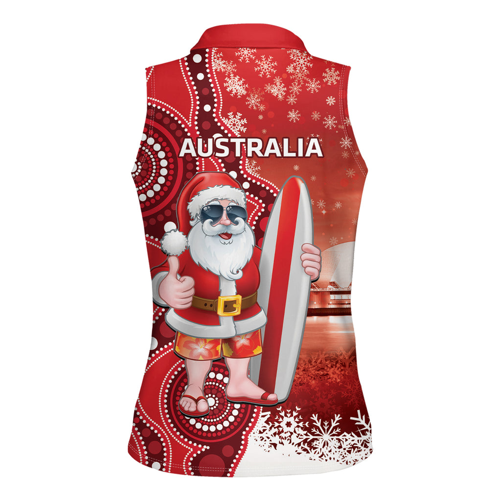 Christmas In July Australia Women Sleeveless Polo Shirt Santa Surfboard Sydney Opera House - Red