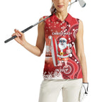 Christmas In July Australia Women Sleeveless Polo Shirt Santa Surfboard Sydney Opera House - Red