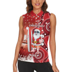 Christmas In July Australia Women Sleeveless Polo Shirt Santa Surfboard Sydney Opera House - Red