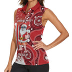 Christmas In July Australia Women Sleeveless Polo Shirt Santa Surfboard Sydney Opera House - Red