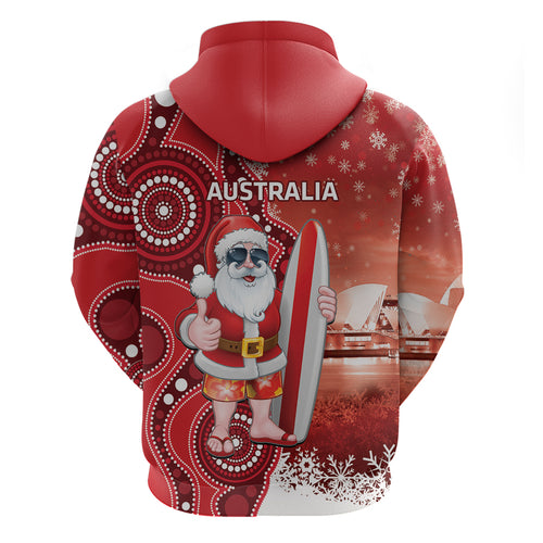 Christmas In July Australia Zip Hoodie Santa Surfboard Sydney Opera House - Red